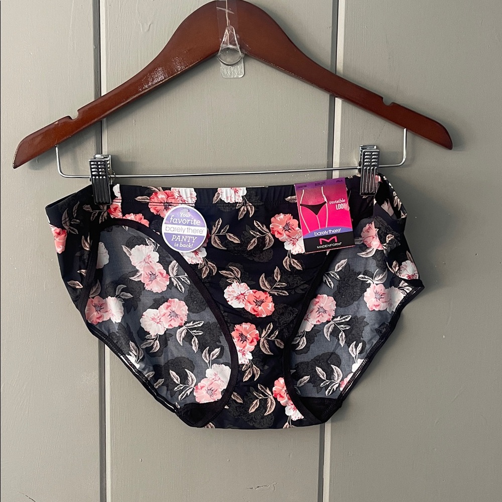 NWT Maidenform Bikini Panty Black Pink Floral Sissy Panties Women's Underwear